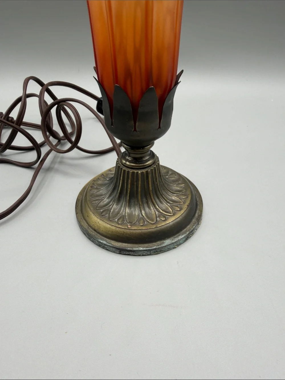 Art Glass Table Lamp with Amber to White Fluted Shade